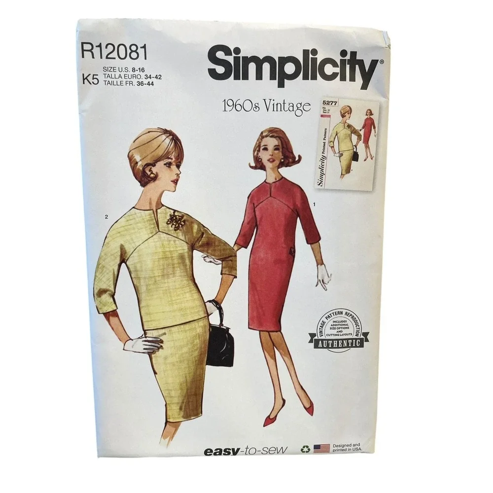 Simplicity R12081 Dress Skirt Overblouse US 8-16 1960s Vintage Reproduction